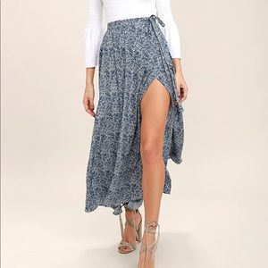 Lulus Navy Blue Print Wrap Maxi Skirt